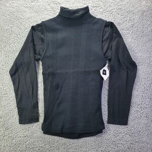 B.E. Womens Ribbed Turtleneck Top Black Long Sleeve Cotton Blend Size Small